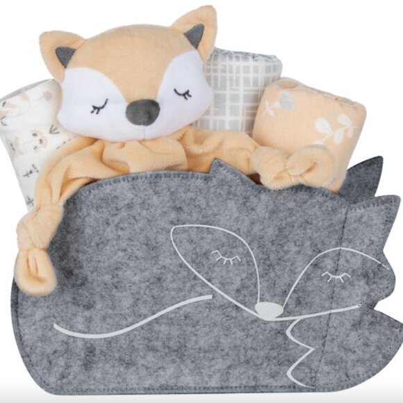 My Tiny Moments Other - NWT 5-piece Baby Fox Welcome Baby Gift Set, 3 blankets, fox lovey, storage caddy